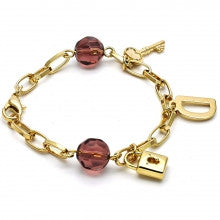 Gold Layered Fancy Bracelet, Key and Lock Design, with Azavache