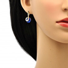Gold Layered Small Hoop, Spiral Design, with Sapphire Blue Azavache