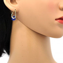 Gold Layered Small Hoop, Spiral Design, with Sapphire Blue Azavache
