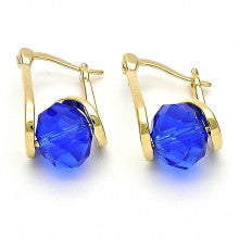 Gold Layered Small Hoop, Spiral Design, with Sapphire Blue Azavache