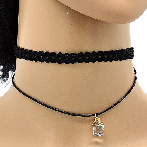 Gold Layered Fancy Necklace, with Azavache, Polished Finish, Gold Tone. Black, White, Red