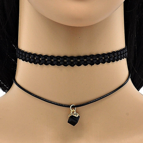 Gold Layered Fancy Necklace, with Azavache, Polished Finish, Gold Tone. Black, White, Red