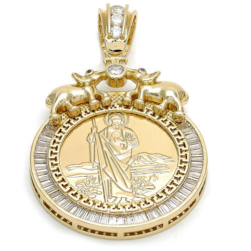 Gold Layered Religious Pendant, San Judas and Elephant