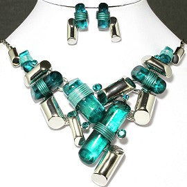 Necklace Earrings Set Lines Multi Color