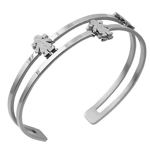 Stainless Steel Bangle w/ Three Boy/Girl Shaped Sandblast Figures