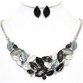 Necklace Earring Set Leaf Leaves Blue