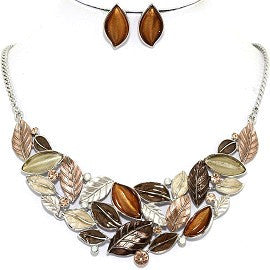 Necklace Earring Set Leaf Leaves Blue