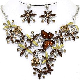 Necklace Earring Set Flower Butterfly