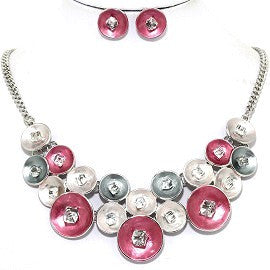 Circle Crystal Cube Necklace Earring Set