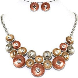 Circle Crystal Cube Necklace Earring Set