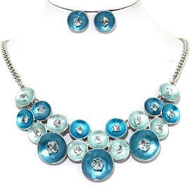 Circle Crystal Cube Necklace Earring Set
