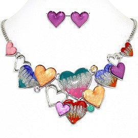 Necklace Earring Set Bunch Hearts