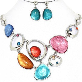 Necklace Earring Set Odd Oval Circles