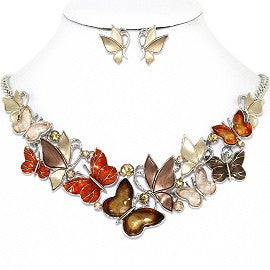 Butterfly Rhinestone Necklace Earring Set