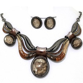 Necklace Earring Set Acrylic Gem Antique