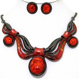 Necklace Earring Set Acrylic Gem Antique