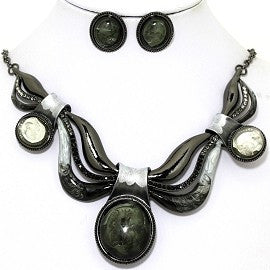 Necklace Earring Set Acrylic Gem Antique