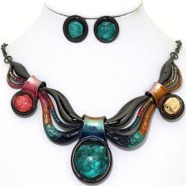 Necklace Earring Set Acrylic Gem Antique