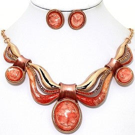 Necklace Earring Set Acrylic Gem Antique