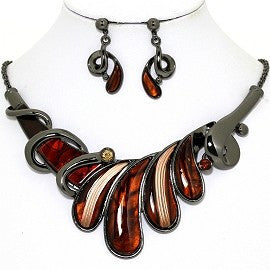 Necklace Earring Set Long Curve Tear Drop
