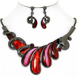 Necklace Earring Set Long Curve Tear Drop