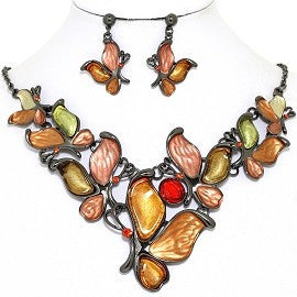 Necklace Earring Set Butterfly Gray Blue