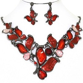 Necklace Earring Set Butterfly Gray Blue