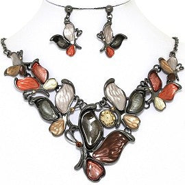 Necklace Earring Set Butterfly Gray Blue