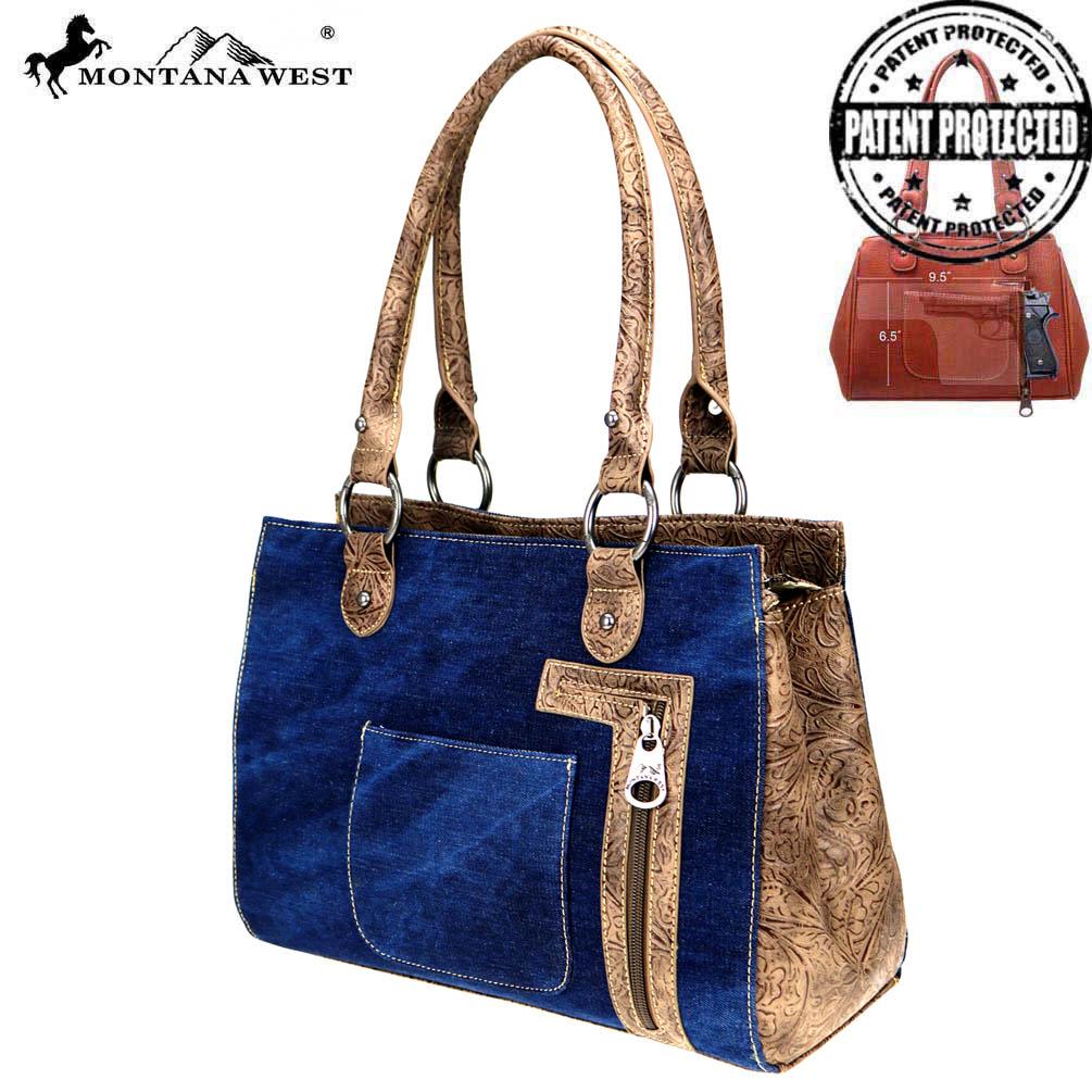 Montana West Concho Denim Collection Concealed Carry Satchel Bag