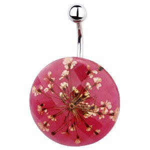 Shape Belly Ring with Dried Floral Burst
