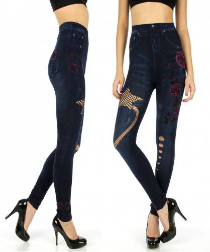 Star net denim leggings