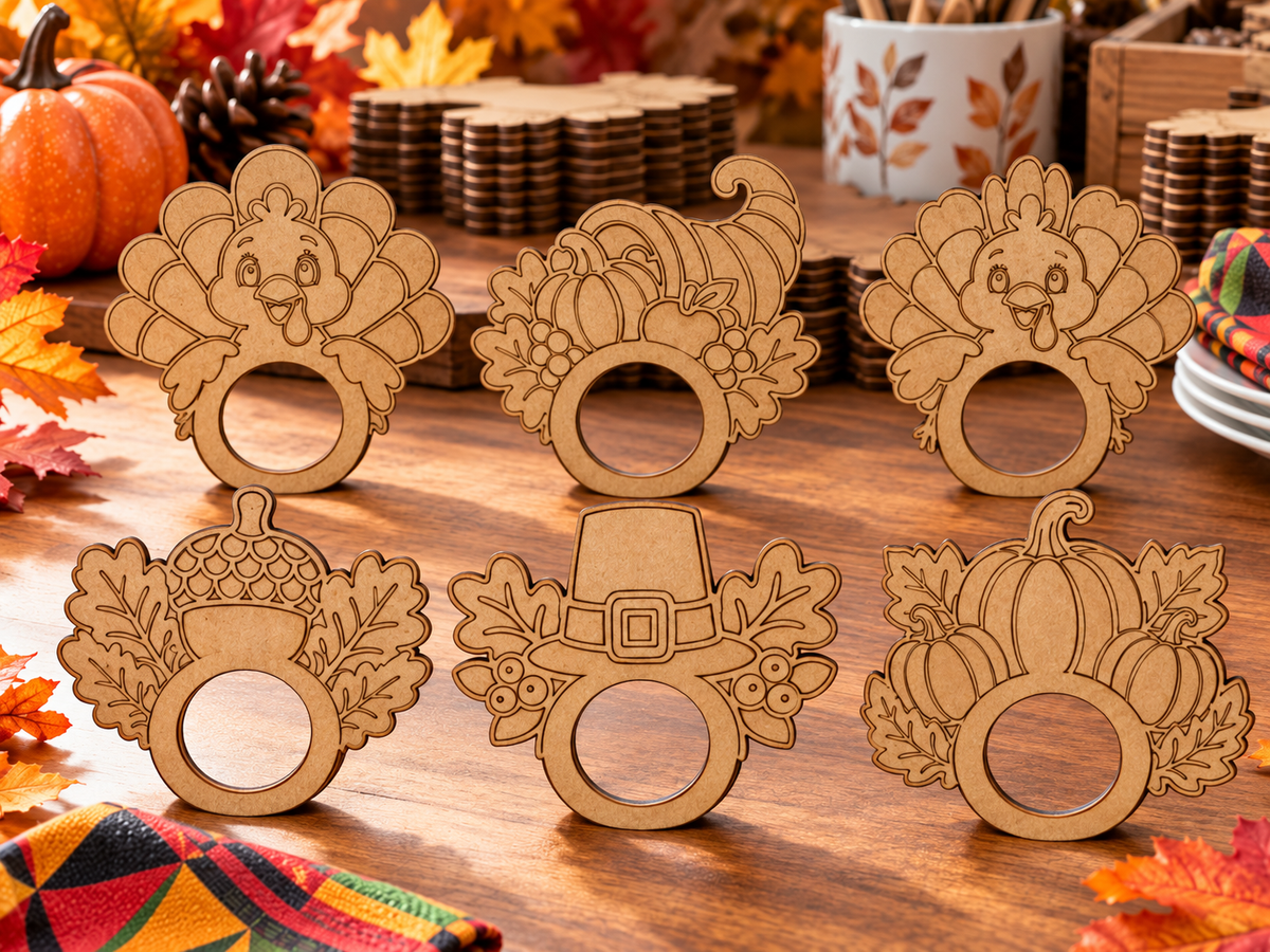 🍂 Thanksgiving Wooden Napkin Rings – Set of 6 🦃