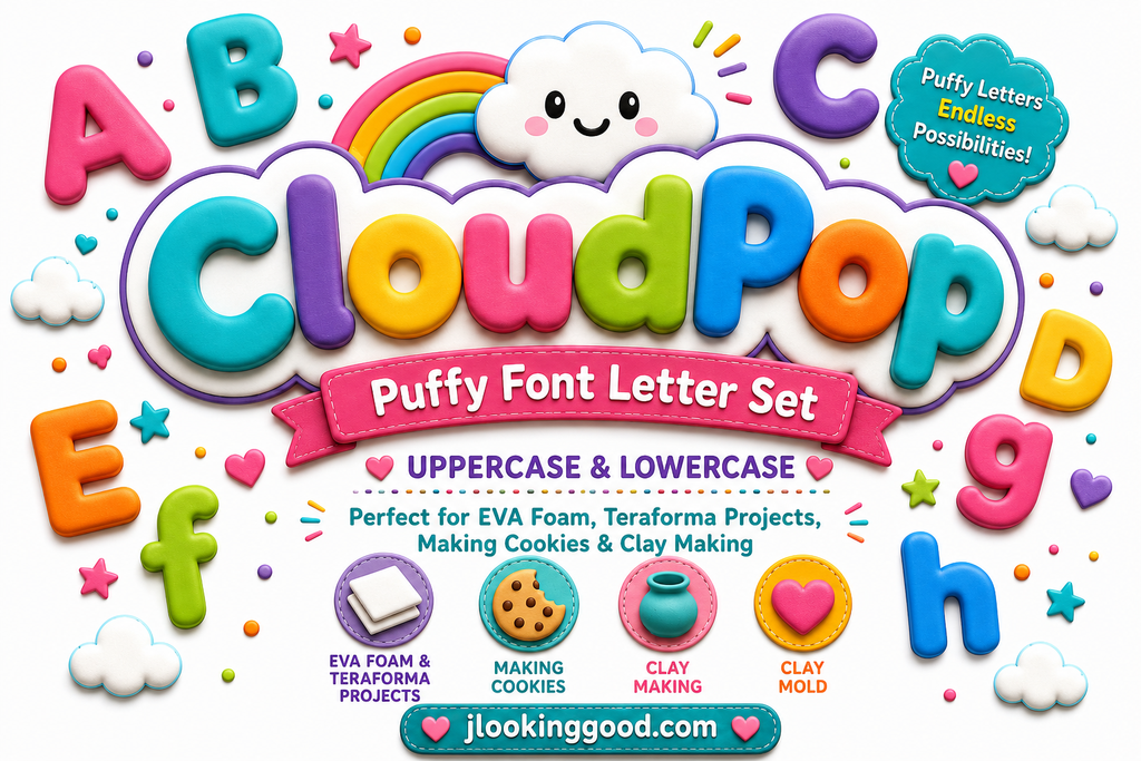 CloudPoP  Puffy Font Letter Set