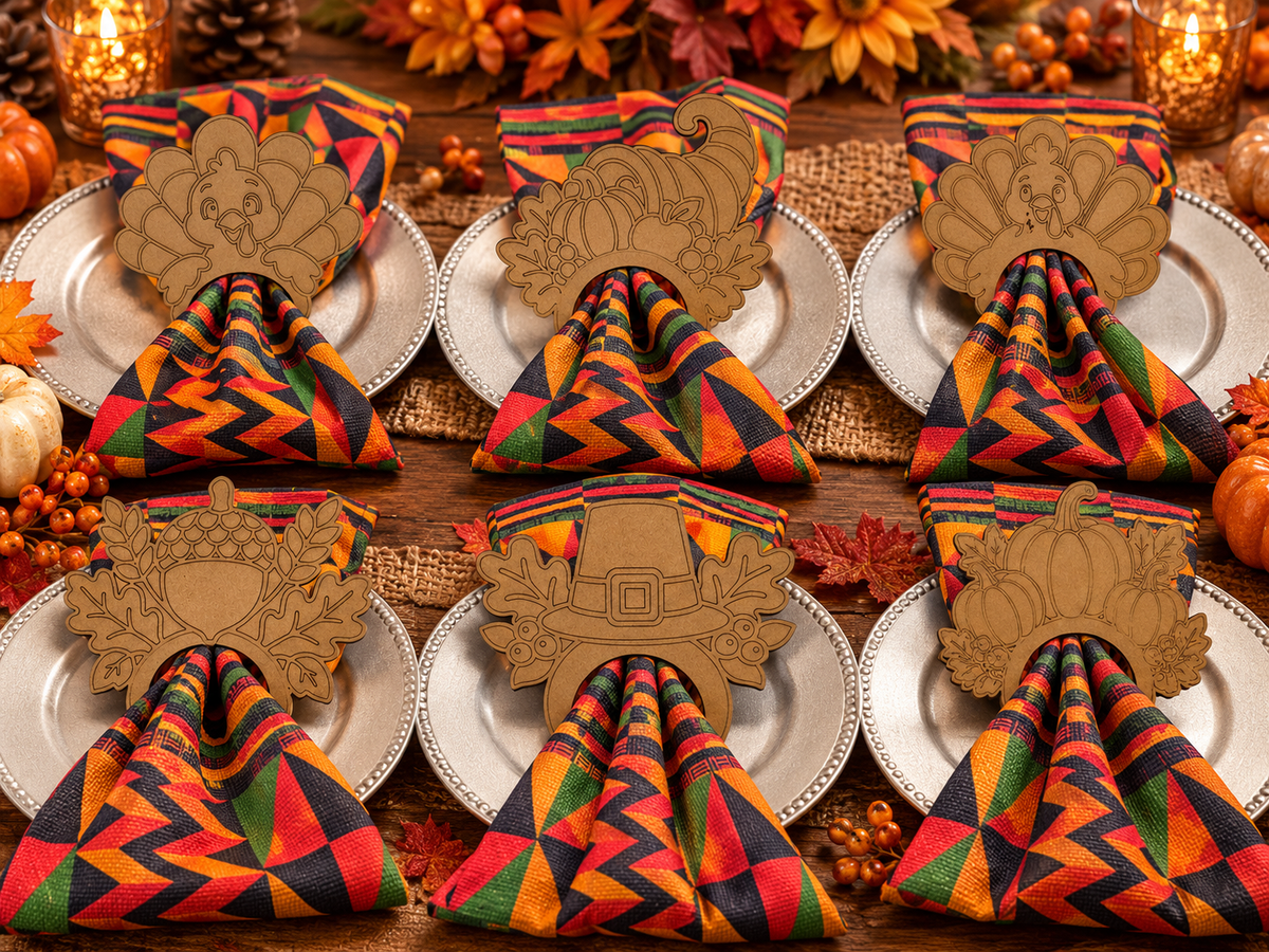 🍂 Thanksgiving Wooden Napkin Rings – Set of 6 🦃