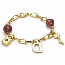Gold Layered  Fancy Bracelet, Key and Lock Design, with Azavache