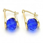 Gold Layered  Small Hoop, Spiral Design, with Sapphire Blue Azavache