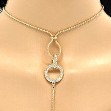 Gold Layered  Fancy Necklace, Disco Design, with White and Black Crystal and Black Azavache