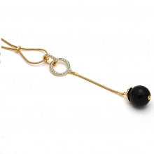 Gold Layered  Fancy Necklace, Disco Design, with White and Black Crystal and Black Azavache