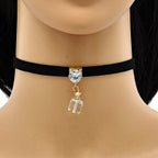 Gold Layered Fancy Necklace with White and White Cubic Zirconia and White Azavache