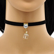 Gold Layered Fancy Necklace with White and White Cubic Zirconia and White Azavache