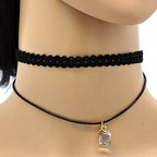 Gold Layered  Fancy Necklace, with Azavache, Polished Finish, Gold Tone. Black, White, Red