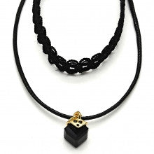 Gold Layered  Fancy Necklace, with Azavache, Polished Finish, Gold Tone. Black, White, Red