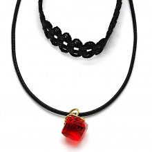 Gold Layered  Fancy Necklace, with Azavache, Polished Finish, Gold Tone. Black, White, Red