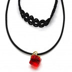Gold Layered  Fancy Necklace, with Azavache, Polished Finish, Gold Tone. Black, White, Red