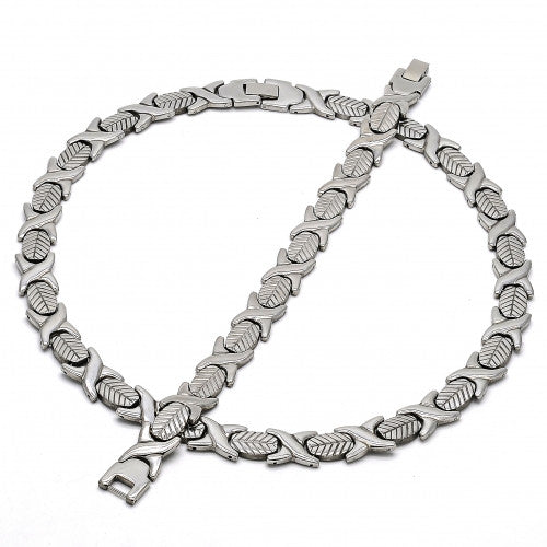 Stainless Steel  Set Necklace and Bracelet, Hugs and Kisses