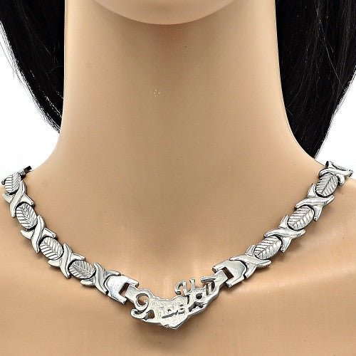 Stainless Steel Set Necklace and Bracelet, Hugs and Kisses and Love