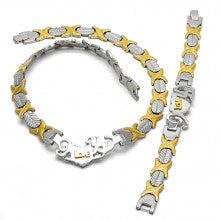 Stainless Steel Set Necklace and Bracelet, Hugs and Kisses and Love