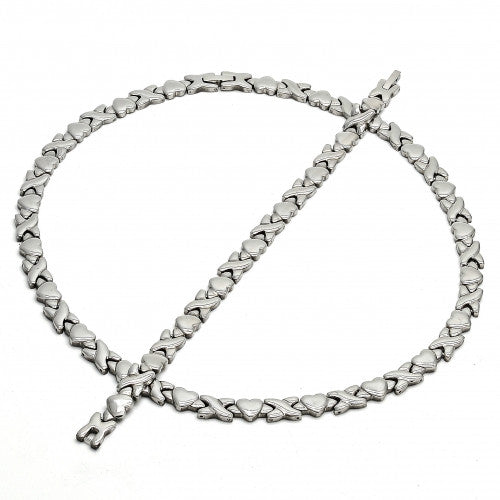 Stainless Steel  Set Necklace and Bracelet, Hugs and Kisses and Heart