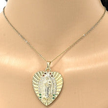 Gold Layered Religious Pendant, Heart and Guadalupe
