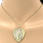 Gold Layered Religious Pendant, Heart and Guadalupe